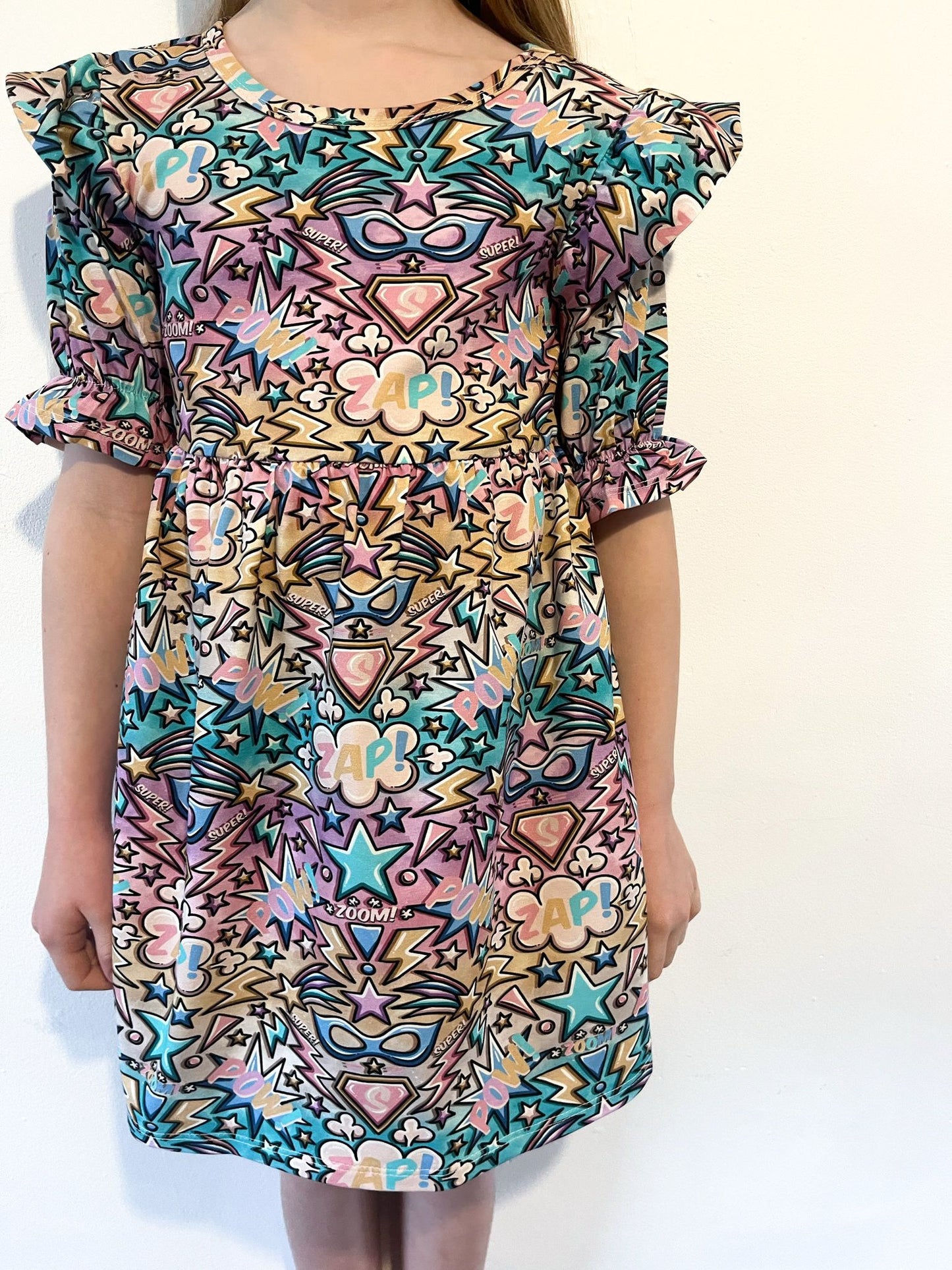 Pre Made Pastel Super Pow Short Sleeve Ruffle Dresses