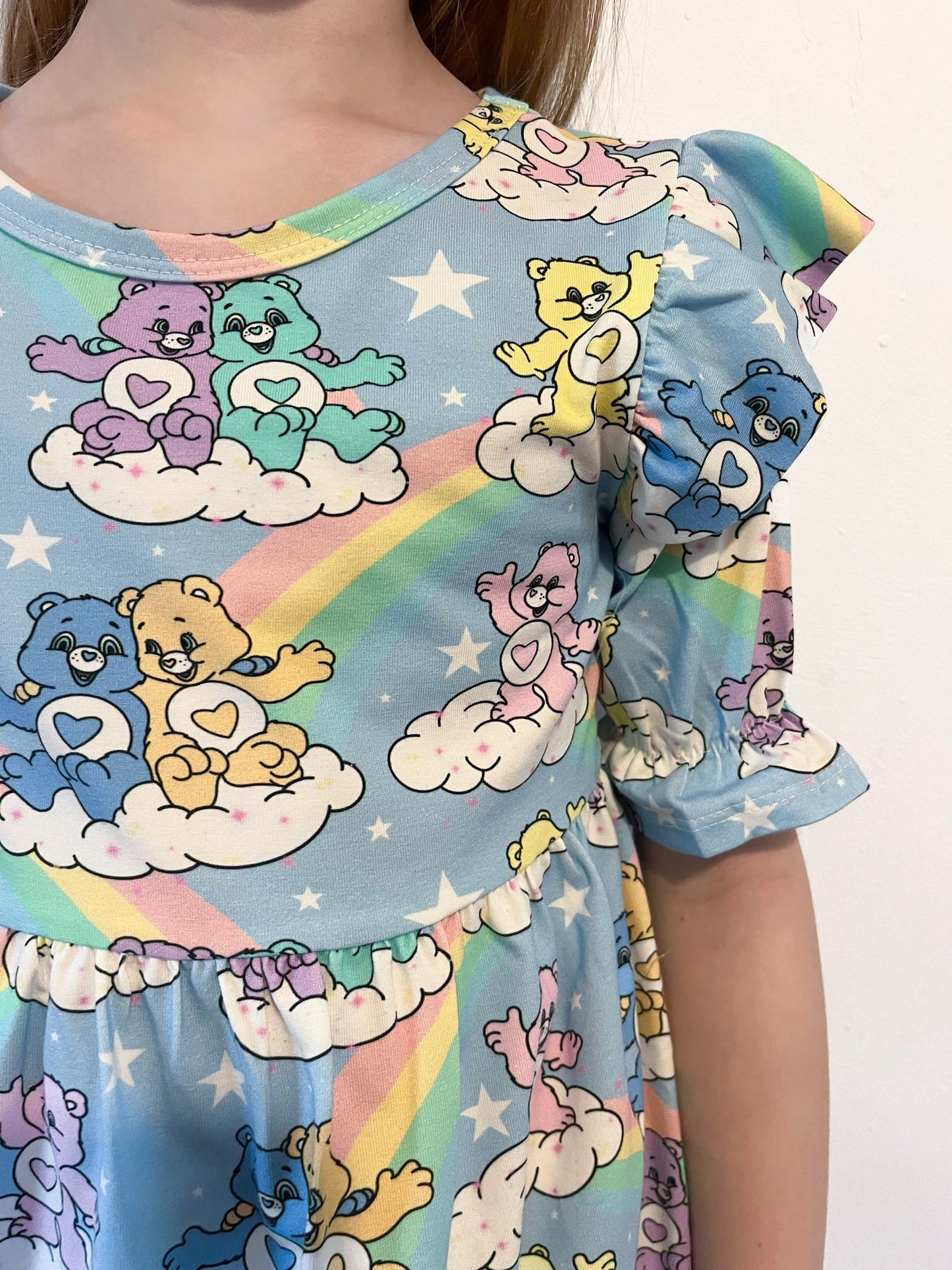 Pre Made Rainbow Bears Short Sleeve Ruffle Dresses