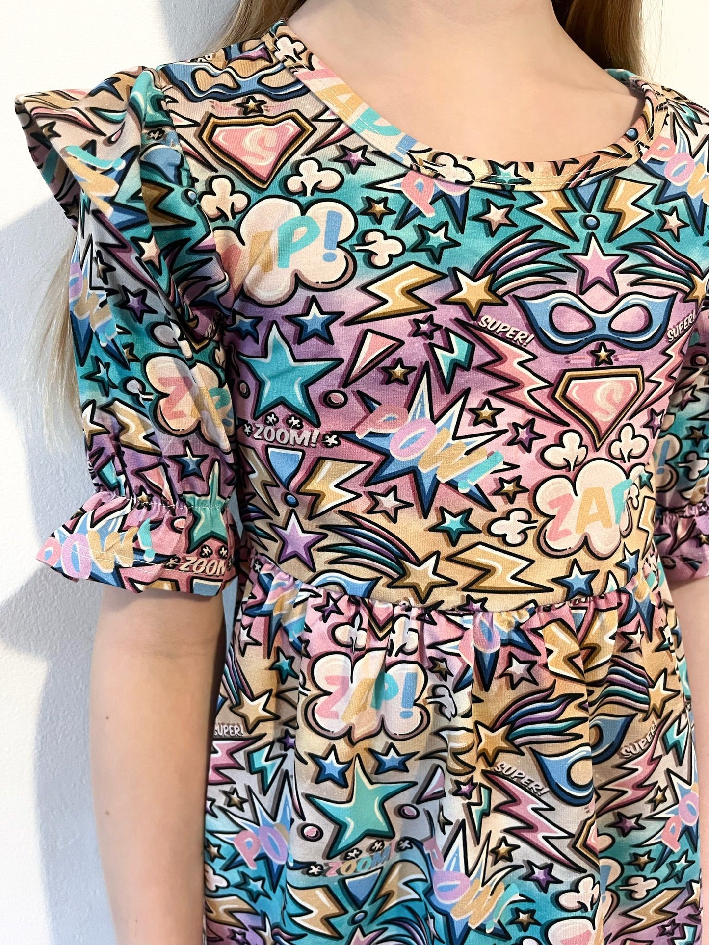 Pre Made Pastel Super Pow Short Sleeve Ruffle Dresses