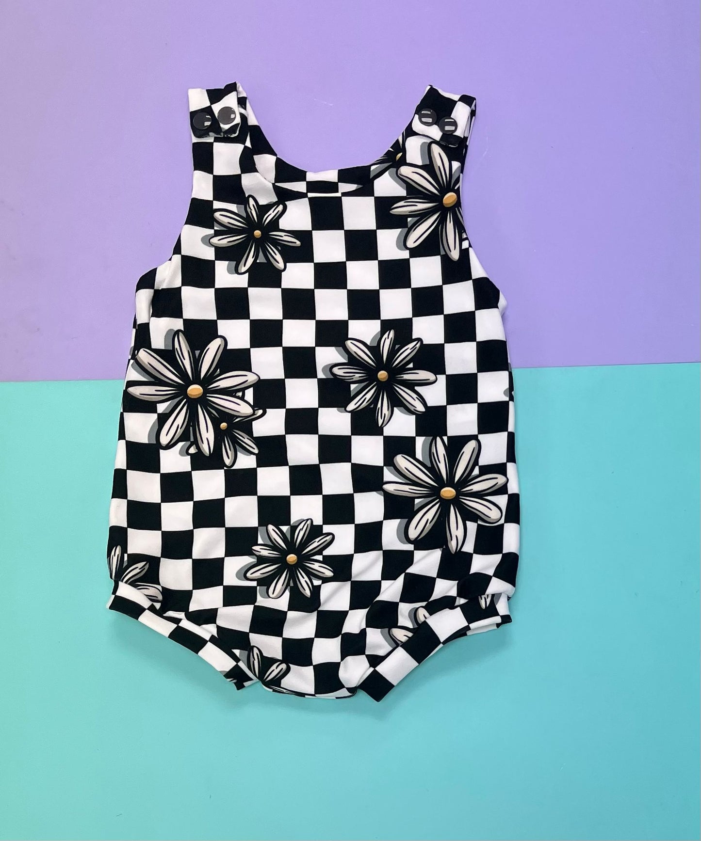 Pre Made Checkered Daisy Bummie Romper