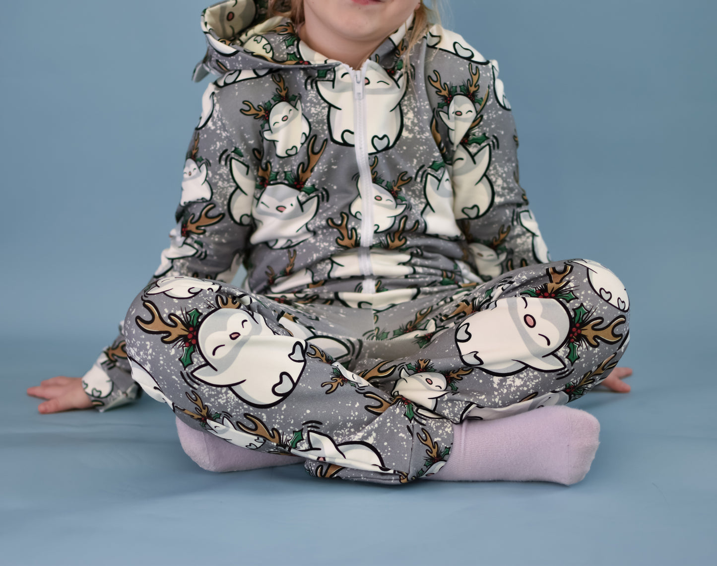 Ready To Post Grey Penguins Zipped Onesies