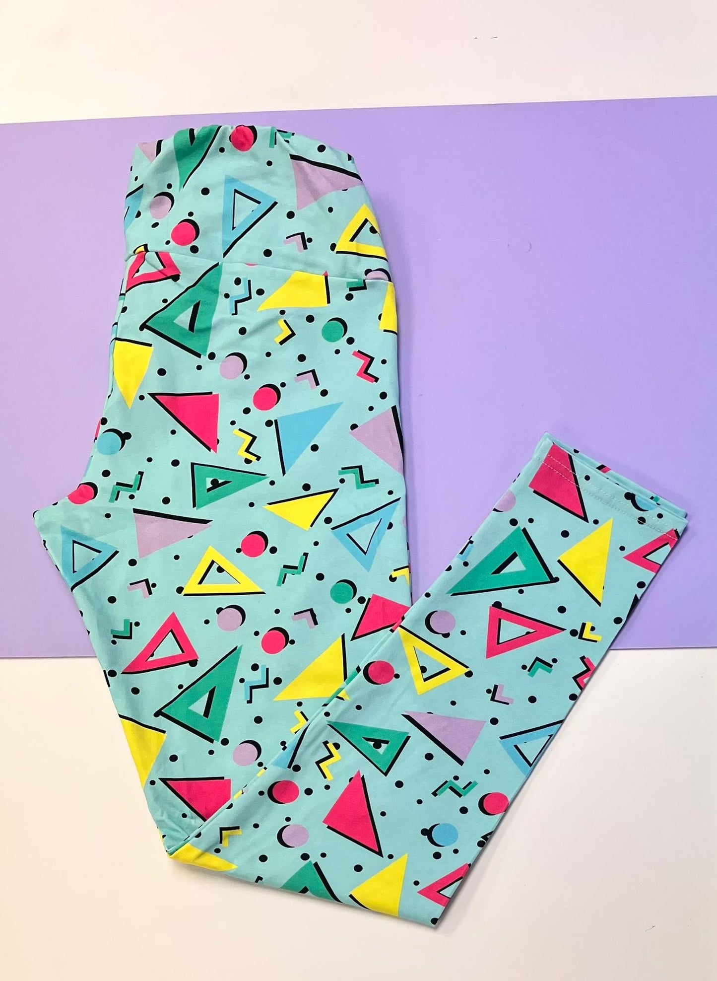 Pre Made Comfy Adult Leggings - Blue Retro Shapes