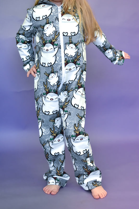 Ready To Post Grey Penguins Zipped Onesies