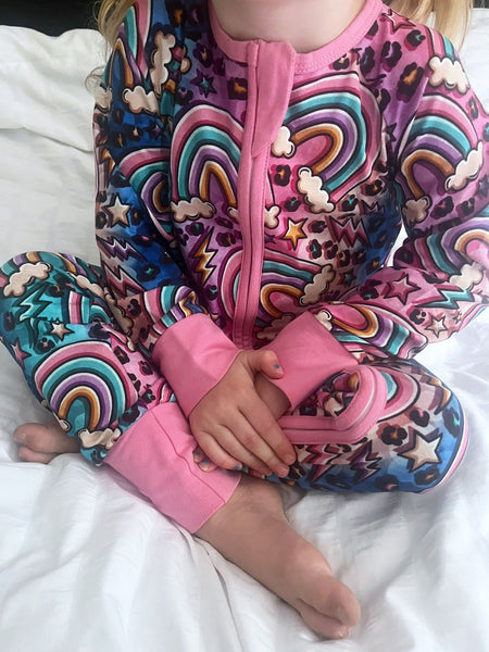 Ready To Post Ombre Rainbows Lightweight Organic Cotton Zipped Sleepsuits