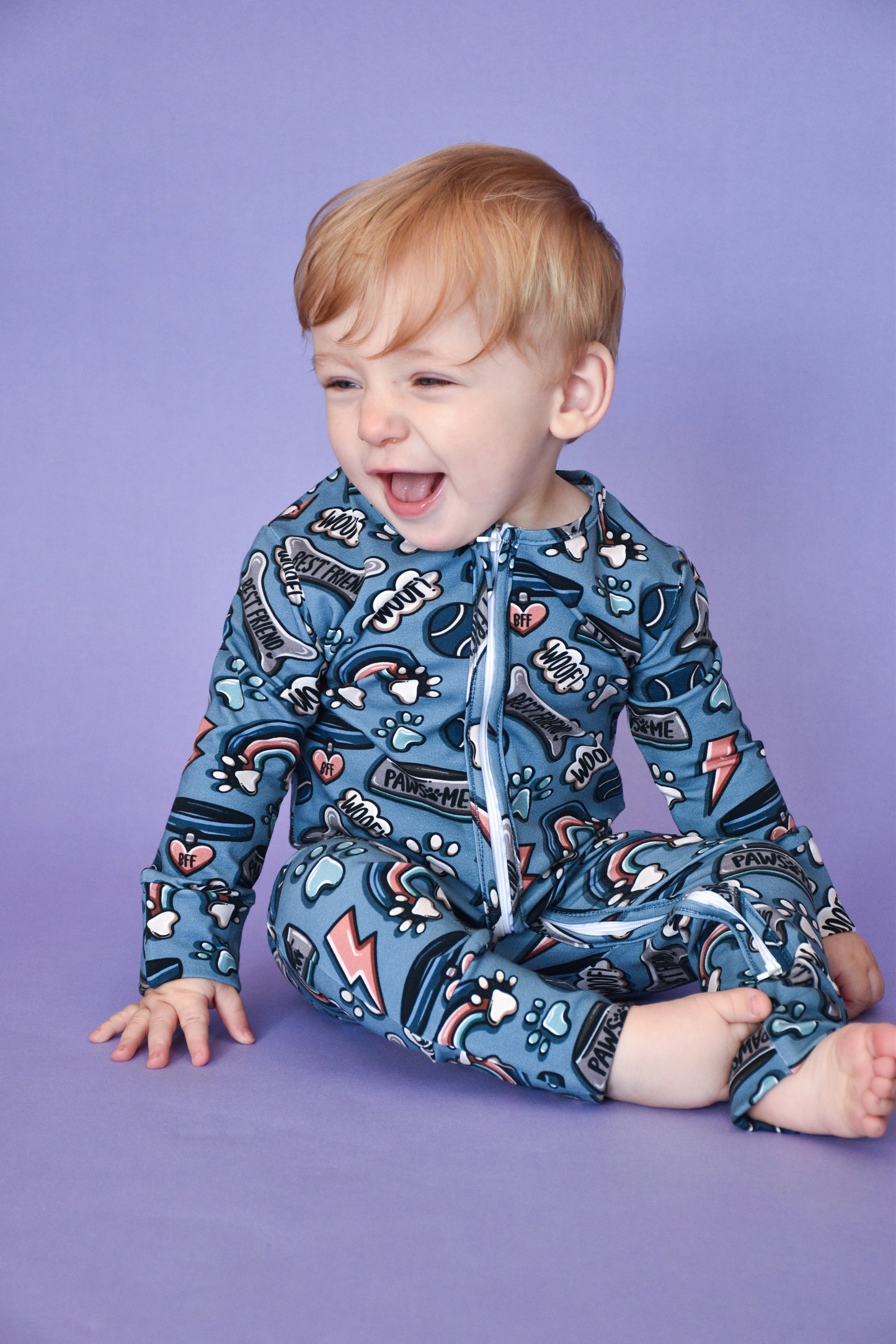 Ready To Post Blue Doggy Friends Standard Jersey Zipped Sleepsuits