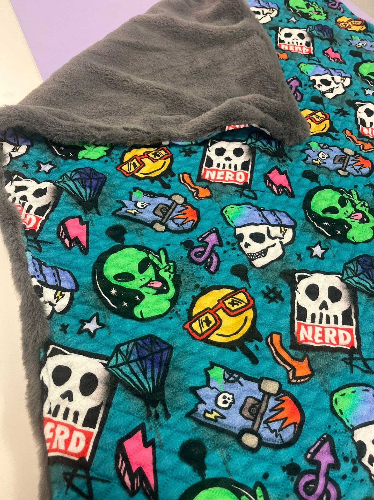 Pre Made Quilted Faux Fur Lined Nerd Blanket