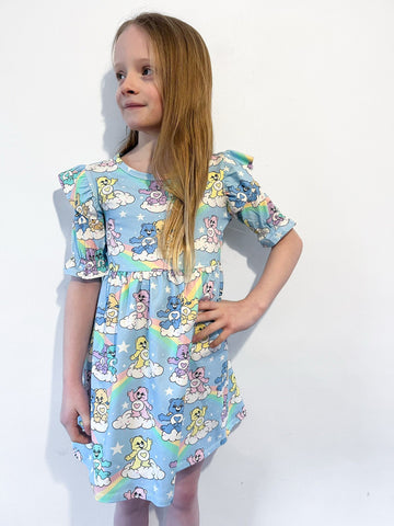 Pre Made Rainbow Bears Short Sleeve Ruffle Dresses