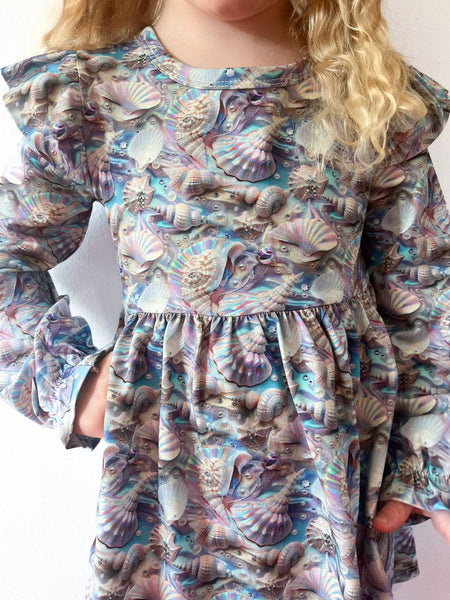 Pre Made Iridescent Shells Ruffle Dresses