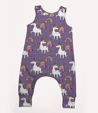 Purple Unicorns Overall Romper