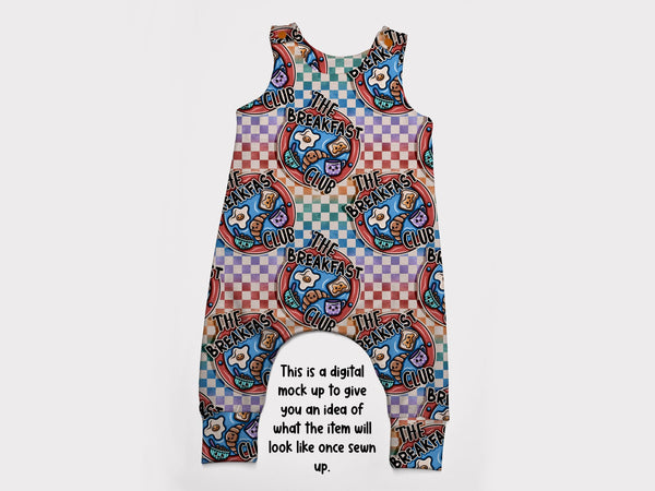 Rainbow Check Breakfast Club Overall Romper