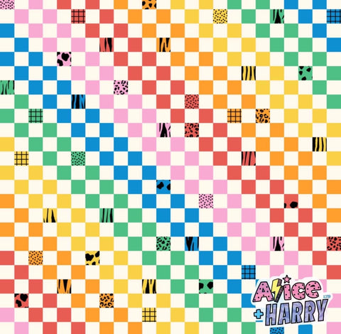Bright Rainbow Checkerboard T Shirts, Peplums and Vests