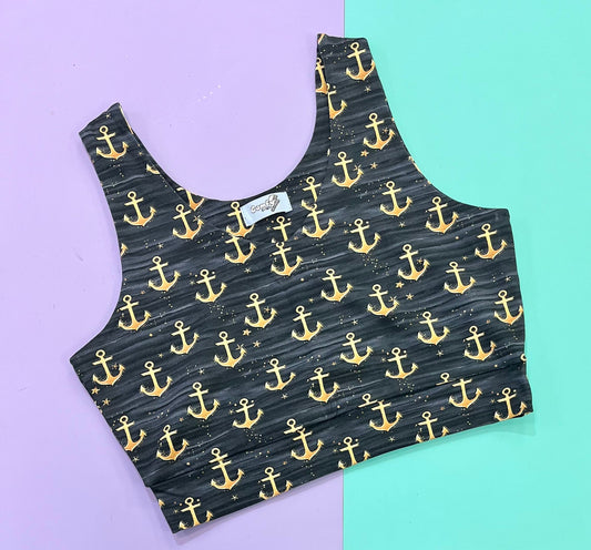 Comfy Adult Crop Top - Navy Anchors - Ready Made