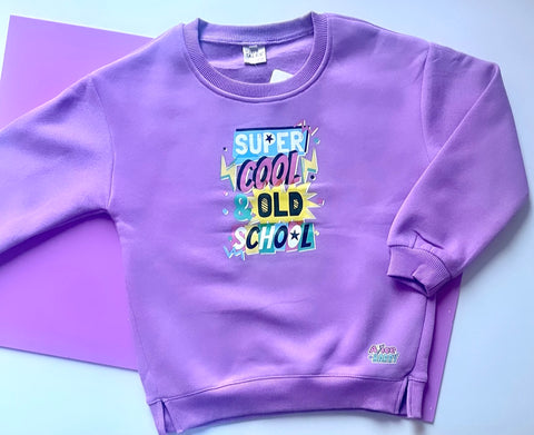 Pre Made Super Cool and Old School Printed Sweatshirt Lilac