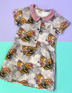 Pre Made Grey Honey Bees Collared Dresses